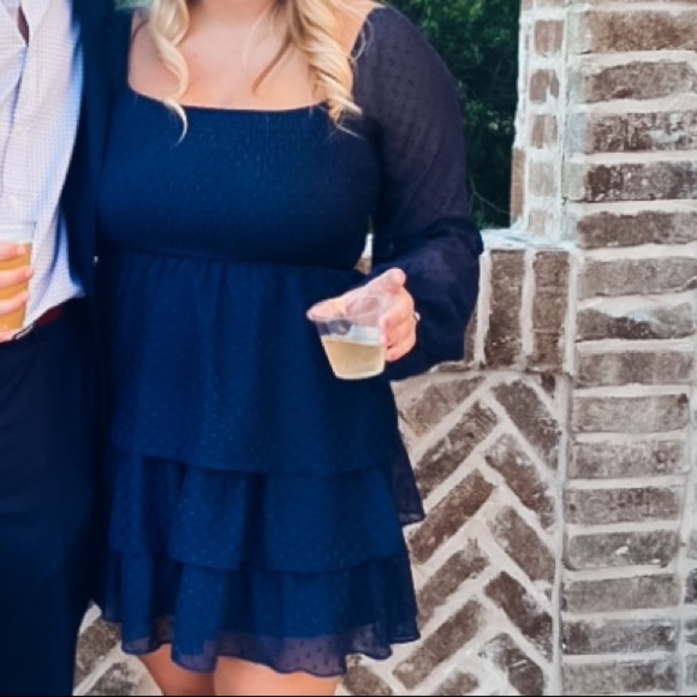 Alter’d state mini blue Swiss dot ruffle dress.